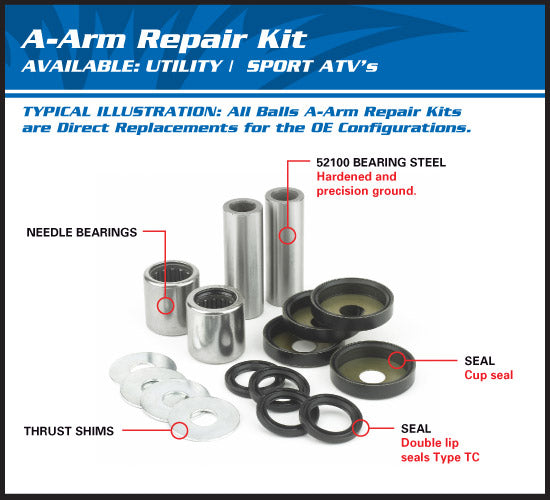 All Balls Front Upper A-Arm bearing Kit Yamaha YFM660R Rapto